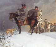 Franz Kruger Prussian Cavalry Outpost in the Snow Norge oil painting reproduction
